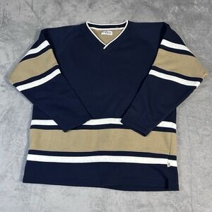 Penguin Sport Men's XL V-Neck Long Sleeve Shirt Navy Tan Stripe‎ Raglan Vintage